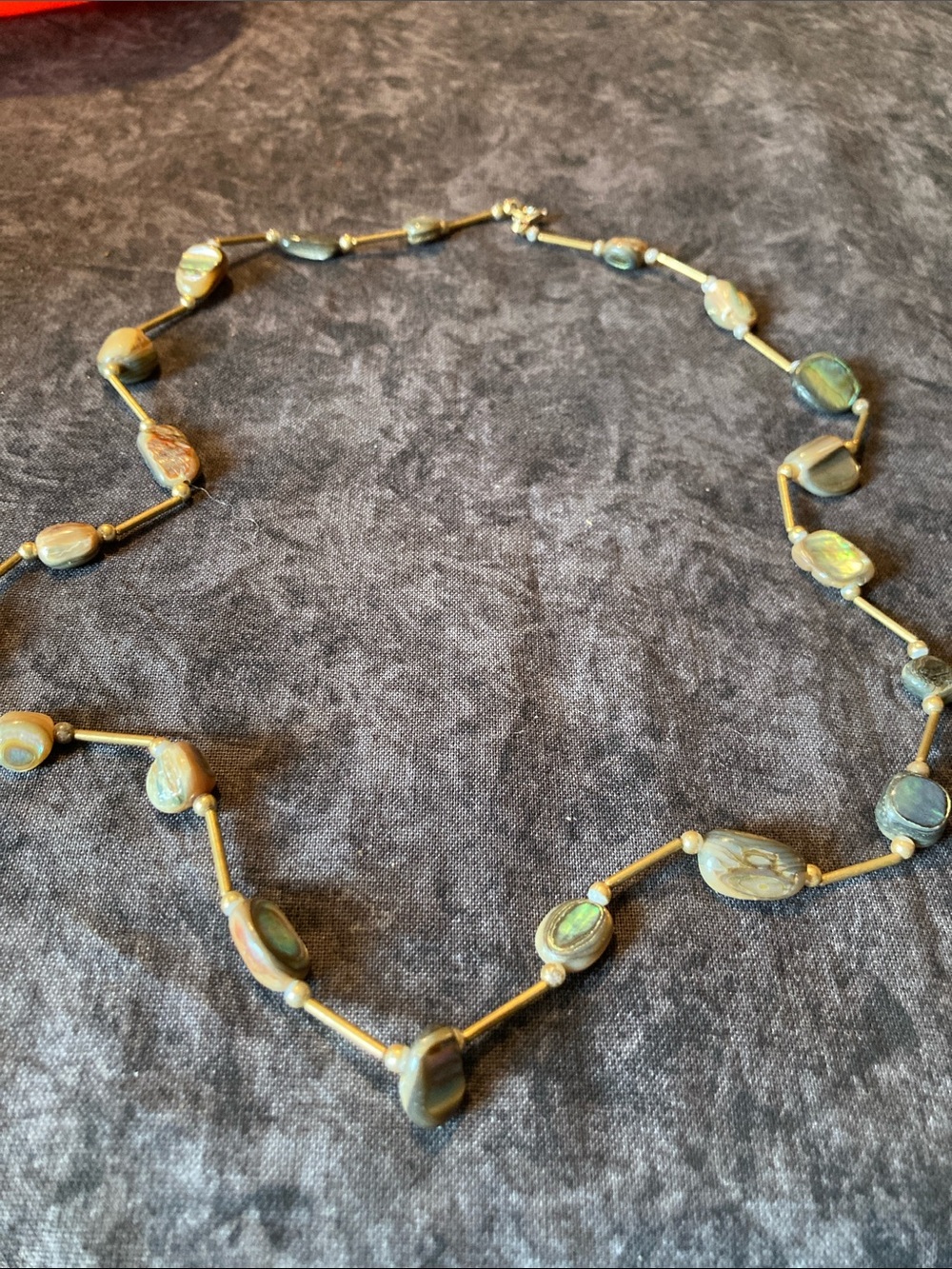 Natural Bead Station Necklace - Iridescent Green Bohemian